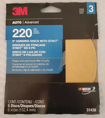 3M 31438 220 GRIT Stage 3 Stikit Adhesive Backed 6  SANDING DISC 5 Pk SHIPS FREE • $9.99