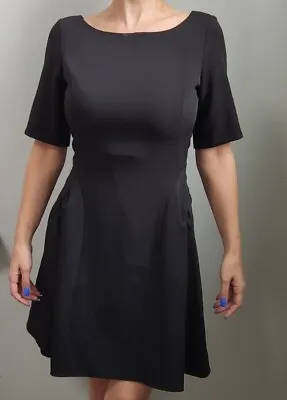 $56 • Buy Z Spoke Zac Posen Women's Black Elbow Length Sleeve Pleated A-Line Dress Size 12
