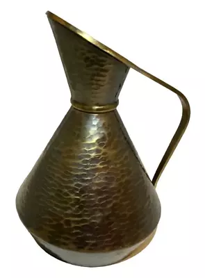 Vtg MCM Pal-Bell Hammered Bronze Brass Israel Jug Pitcher 10” H X 5-3/8” W • $149