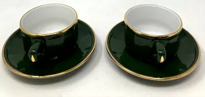 £19.99 • Buy Apilco Green And Gold Coffee Cups & Saucers X 2 Used French Bistro Cafe Expresso