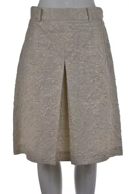 Charles Nolan Womens Skirt Size 8 Ivory Gold Metallic A-Line Knee Length Cotton • $24.99