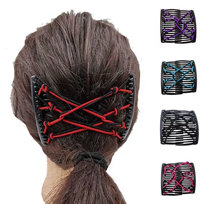 Vintage Women Beaded Stretchy Double Hair Comb Magic Hair Clip Hairpin Headwear* • $1.66