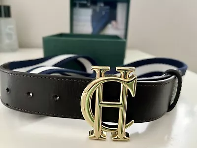 Holland Cooper Ladies Belt - Brown Leather With Navy/white • £85