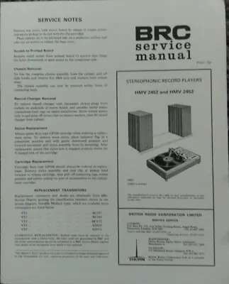 £12 • Buy HMV 2452 2453 Stereo Record Player System Service Manual