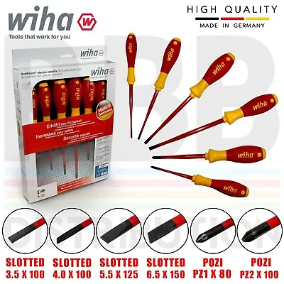 Wiha Screwdriver Slotted Pozidrive 6pcs Set 1000v VDE Electrician SlimFix 36455 • £41