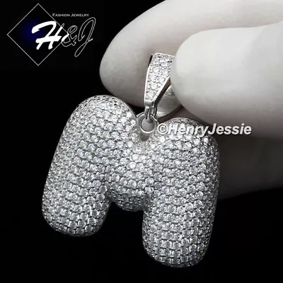 Men 925 Sterling Silver Icy Bling Cz 3d Bubble Initial Letter  M  Pendant*sp203 • $38.99