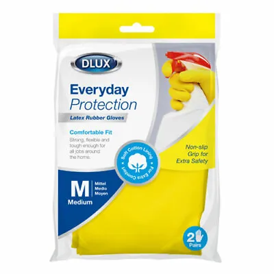 2 Pairs Household Cleaning Washing Up Latex Kitchen Gloves Yellow Rubber Medium • £3.25