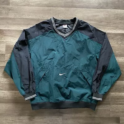 Vintage 90s Nike Windbreaker Mens XL Green Black Pullover Jacket Center Swoosh • $49.99