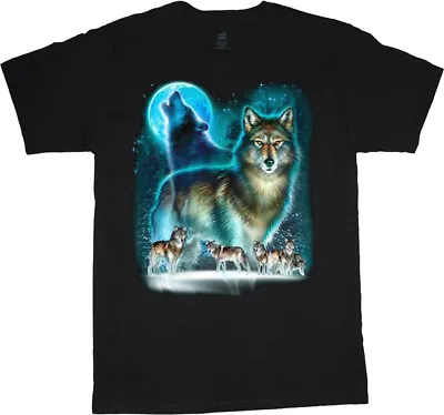 Wolves Wolf Pack Design Men's Graphic Tee Wildlife Nature Howling Moon T-shirt • $16.95