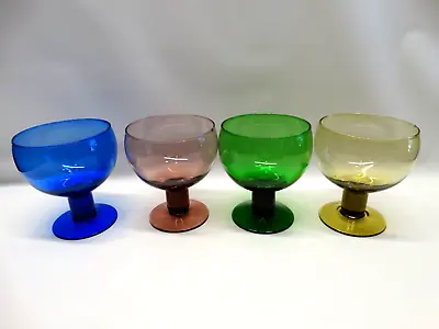 Set Of 4 Vintage Brandy Snifters Or Cognac Glasses Multicolored W/Thick Stems • $18