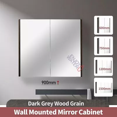 Wall Bathroom MDF Shaving Mirror Medicine Cabinet Storage Timber Shelf Dark Grey • $687
