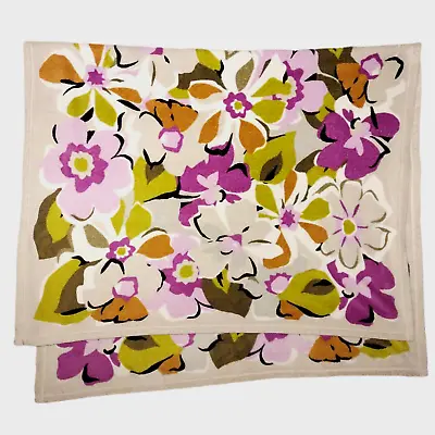 Vera Bradley Fleece Floral Throw Blanket Tan Beige Purple Green Portobello 55x88 • $49