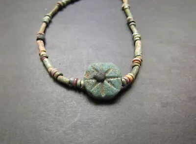 NILE  Ancient Egyptian Eye Of Horus Amulet Mummy Bead Necklace Ca 600 BC • $90