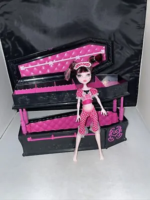 MONSTER HIGH Doll Draculaura Dead Tired Jewelry Box COFFIN Bed And Doll • $59.95