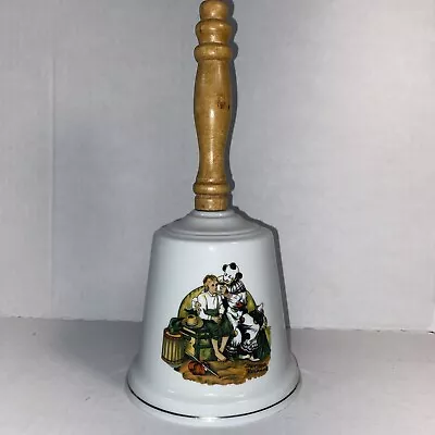 Vintage Norman Rockwell Bell The Clown & Boy Ceramic With Wooden Handle • $7.27