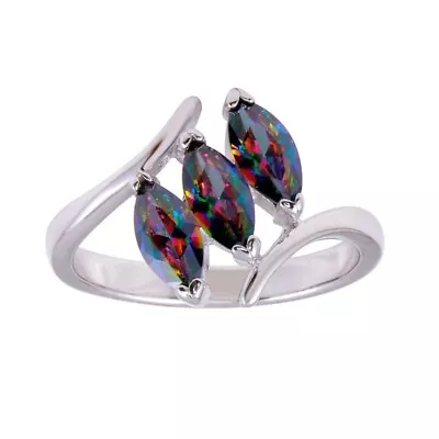 SIZE 9 STERLING Silver 925 Rhodium Plated 3 Oval Mystic Topaz CZ Rin (WCP014920) • $11.69