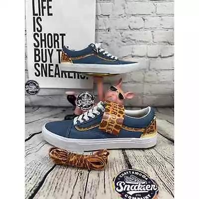 Vans X Giraffe Fairdale BMX Old Skool Shoes Mens 11.5 Blue Animal Print Sneakers • $75