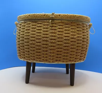 VTG Exclusive Singer MCM Sewing Storage Basket/Stool Woven Plastic Wicker  • $75