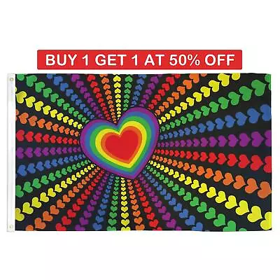 LGBTQ Rainbow Love Heart Flag Gay Pride Lesbian Parade Festival Support 5x3ft UK • £4.09