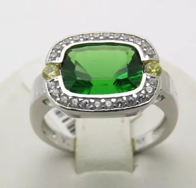 R6383S Mt St Helens Green Helenite May Birthstone W/CZ Sterling Silver Ring • $70