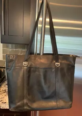 Vtg T. Anthony Black Leather Large Laptop Tote Bag Italy • $75