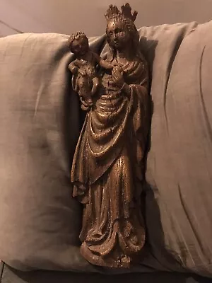 Antique Flanders Wood Carved Madonna Child Figurine Statue Religious • $250