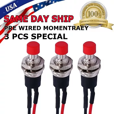 3 Pack Mini Push Button Pre-Wired Momentary N/O OFF-ON Switch Plug 12V 5AMP SPST • $6.39