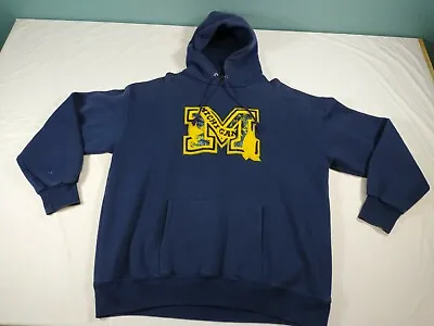 Vtg University Of Michigan Classic U Hoodie Sweatshirt XL Embossed Made In USA  • $31.20