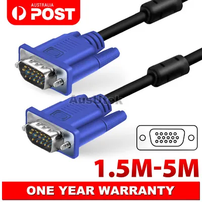 1.5M 3M VGA SVGA 15pin Male To Male Extension PC Monitor LCD HD Screen Cable OZ • $7.45