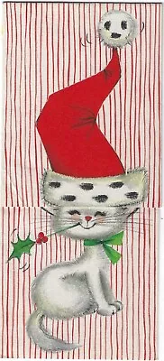 Cat Wears Santa Hat Vintage Hallmark Christmas Greeting Card • $4.95