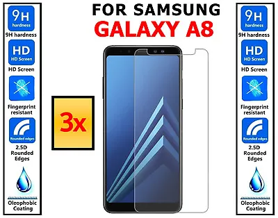 3x Genuine 100% TEMPERED GLASS Screen Protector Covers For Samsung Galaxy A8 • £3.88