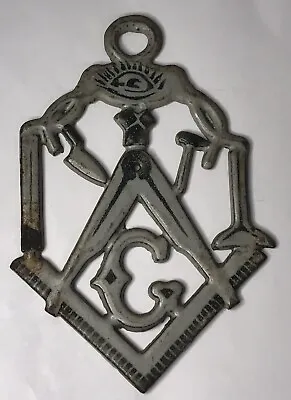 RARE Antique Cast Iron Porcelain Masonic Freemason Sign Wall Plaque Hand Painted • $98.96