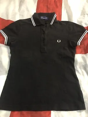 £4.99 • Buy Ladies Fred Perry Twin Tipped Black Polo Shirt Skingirl Size 8