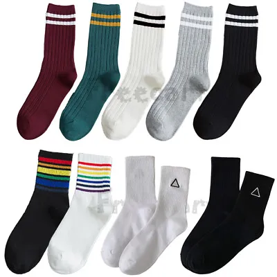 Women Men Cotton Athletic Sports Crew Socks Striped Over Ankle Casual Classic • $3.59