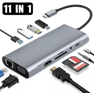 $43.95 • Buy 11 In 1 USB Type C Hub 4K Dual HDMI Rj45 Ethernet 3.5mm Jack Multiport Adaptor