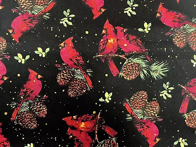 Fat Quarter Fabric  Cardinals  Pinecones & Berries   Metallic Accents  Christmas • $2.99