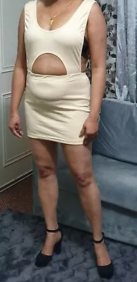 £14.98 • Buy Women's Pencil Mini Dress Short Beige Wide Neck Cut Out Party Body-con Dresses 