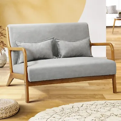Oikiture Armchair Lounge Chair 2 Seater Accent Couch Sofa Fabric Grey Pillows • $249.90
