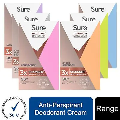 £12.49 • Buy Sure Women Maximum 96-H Protection Anti-Perspirant Deodorant Cream, 3 Pack, 45ml