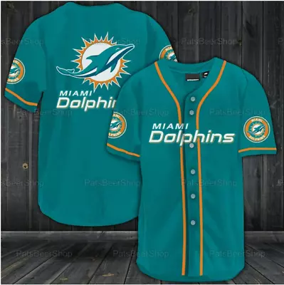 Miami Dolphins Men's Sports Baseball Uniform Button Down Shirt Casual Top Gift • $26.59