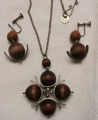 Vintage Kaija AARIKKA Finland Set Necklace & Earrings Brown Wood Beads MCM • $139.95