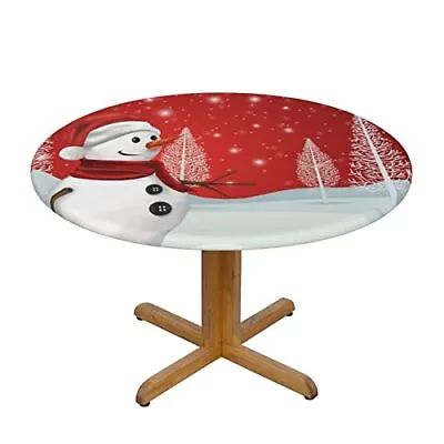 $26.66 • Buy Round Tablecloth Merry Christmas Snowman Fitted Elastic Waterproof Wipeable Tabl