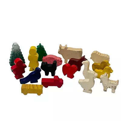 Simple Wooden Animals Figures Montessori Toys Blocks Primary Colors Small • $14.99