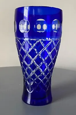 Imperial Estate Crystal Vase Cobalt Blue Cut To Clear  8  Tall • $40