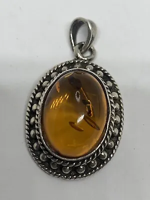 $10.50 • Buy Vintage Solid 925 Sterling Silver Baltic Amber Pendant 3cm 6.88g 