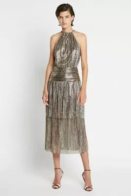 Sass & Bide Metallic Colourful Layered High Neck Desert Moon Midi Dress Size 10 • $89.90