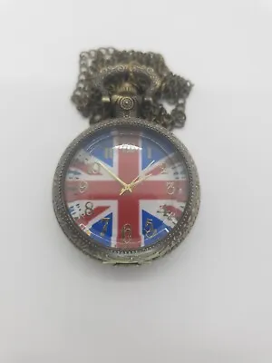 Clear Bevel Front - Union Jack Flag Pocket Watch - New Battery • £20