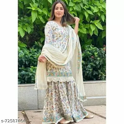 $45.85 • Buy Indian & Pakistani Women's Silk Digital Printed Work Sharara Suit For Party Wear