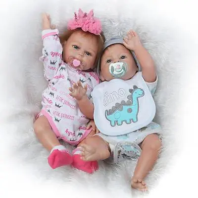 20'' 2pcs A Pair Reborn Twins Dolls Boy Girl Full Body Silicone Reborn Baby Doll • $439.30