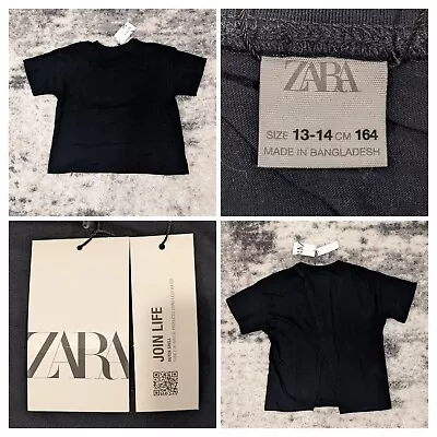 NWT Zara Youth Girls Size 13-14 Black Split Back Short Sleeve Shirt 164 CM • $12.99